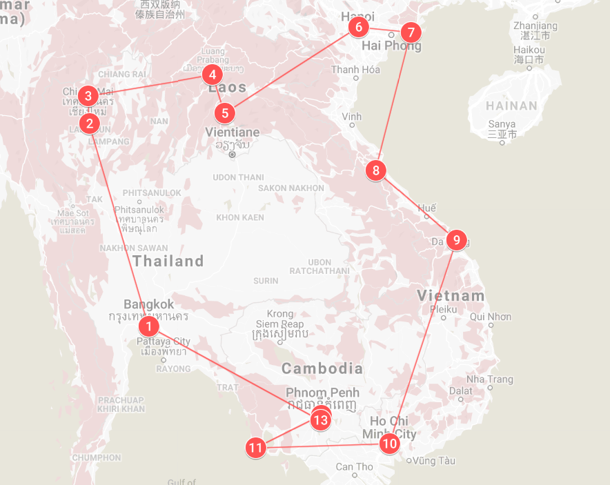 tourhub | The Dragon Trip | 31-day Southeast Asia Loop | Tour Map