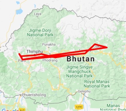 tourhub | Bhutan Acorn Tours & Travel | Wonders of Bhutan Incl. (3-Day) Gangtey Nature Trek | Tour Map