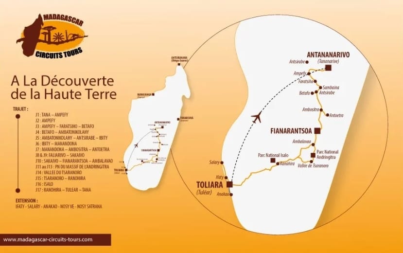 tourhub | Madagascar Circuits Tours | The Discovery Tour of Malagasy Highland | Tour Map