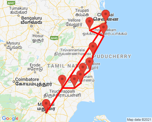 tourhub | Agora Voyages | South India Temples Tour | Tour Map