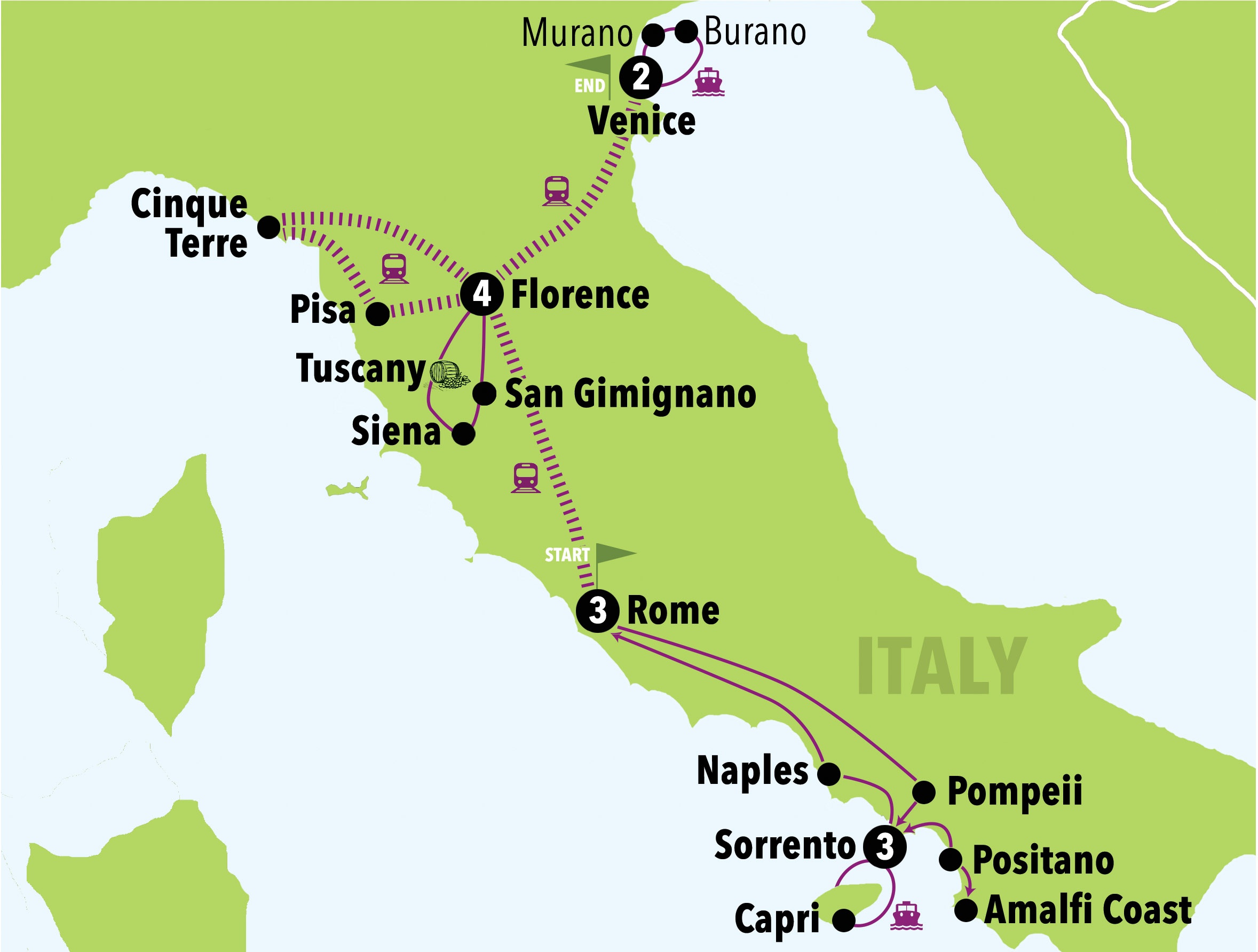 tourhub | Italy on a Budget tours | MAMMA MIA | Tour Map