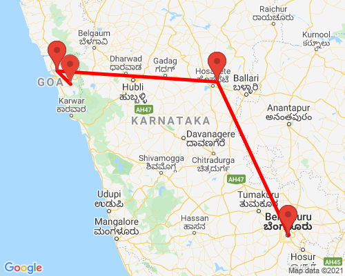 tourhub | Agora Voyages | Bangalore to Hampi & Goa Beach | Tour Map