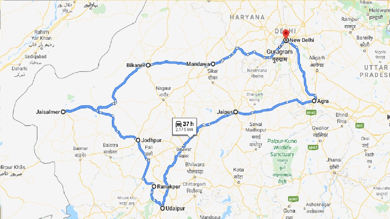 tourhub | UncleSam Holidays | Rural Rajasthan | Tour Map