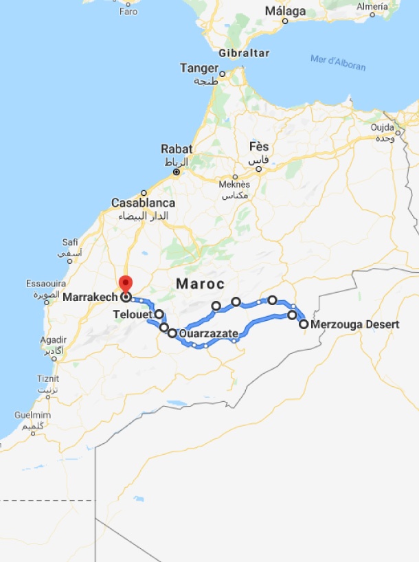 tourhub | Anyas Travel | 3 Days Desert Tour From Marrakech To Merzouga Dunes & Camel Trek | Tour Map