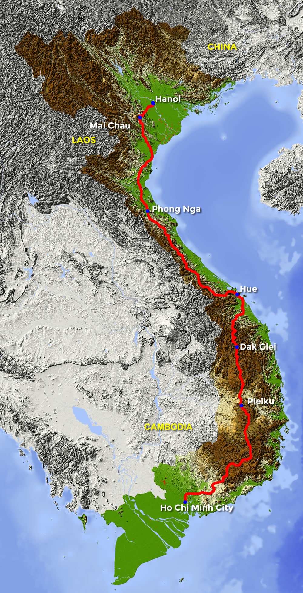 tourhub | Motor Trails | 15 Days Vietnam North to South Motorcycle Tour | Tour Map