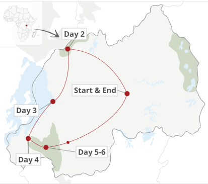 tourhub | Kingfisher Journeys | 6-Day Rwanda Adventures - Great Apes & Lake Kivu | Tour Map