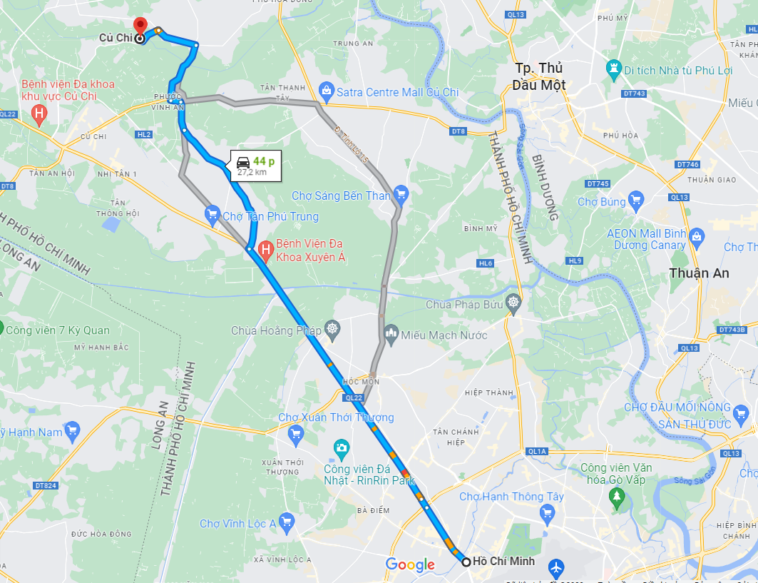 tourhub | CONNEK TRIP | SMALL GROUP HOCHIMINH CITY - CU CHI TUNNEL 2 DAYS TOUR | Tour Map