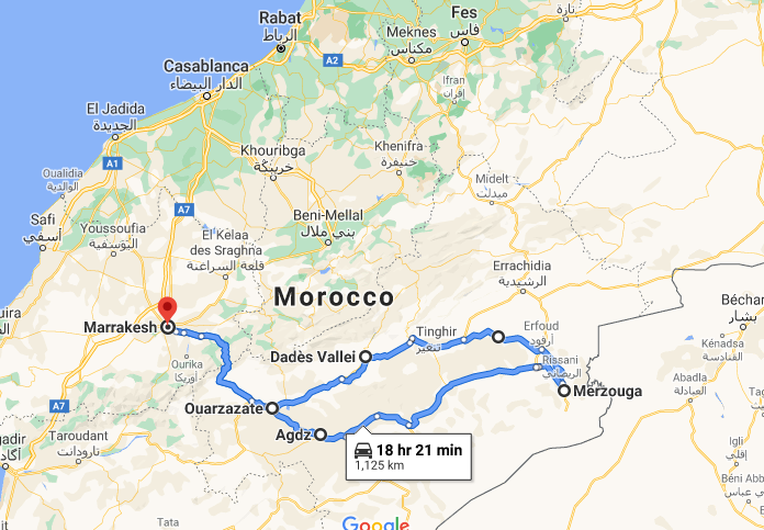 tourhub | Morocco Private Tours | 5 Days Tour To Morocco Sahara Desert From Marrakech | Tour Map