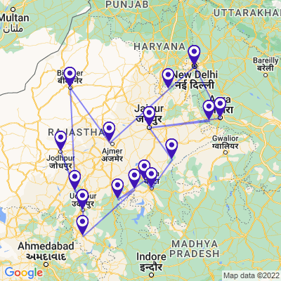 tourhub | UncleSam Holidays | North India Tour from Delhi | Tour Map