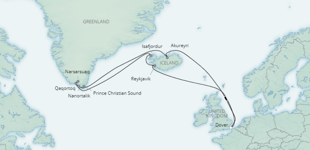 tourhub | Saga Ocean Cruise | Greenland and Iceland Wilderness Explorer | Tour Map