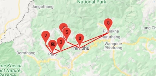 tourhub | Bhutan Acorn Tours & Travel | Druk Path Trek and Cultural Tour In Pristine Bhutan | Tour Map