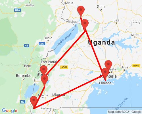 tourhub | Kent Safari Tours | 9 Days Uganda Safari Encounter | Tour Map