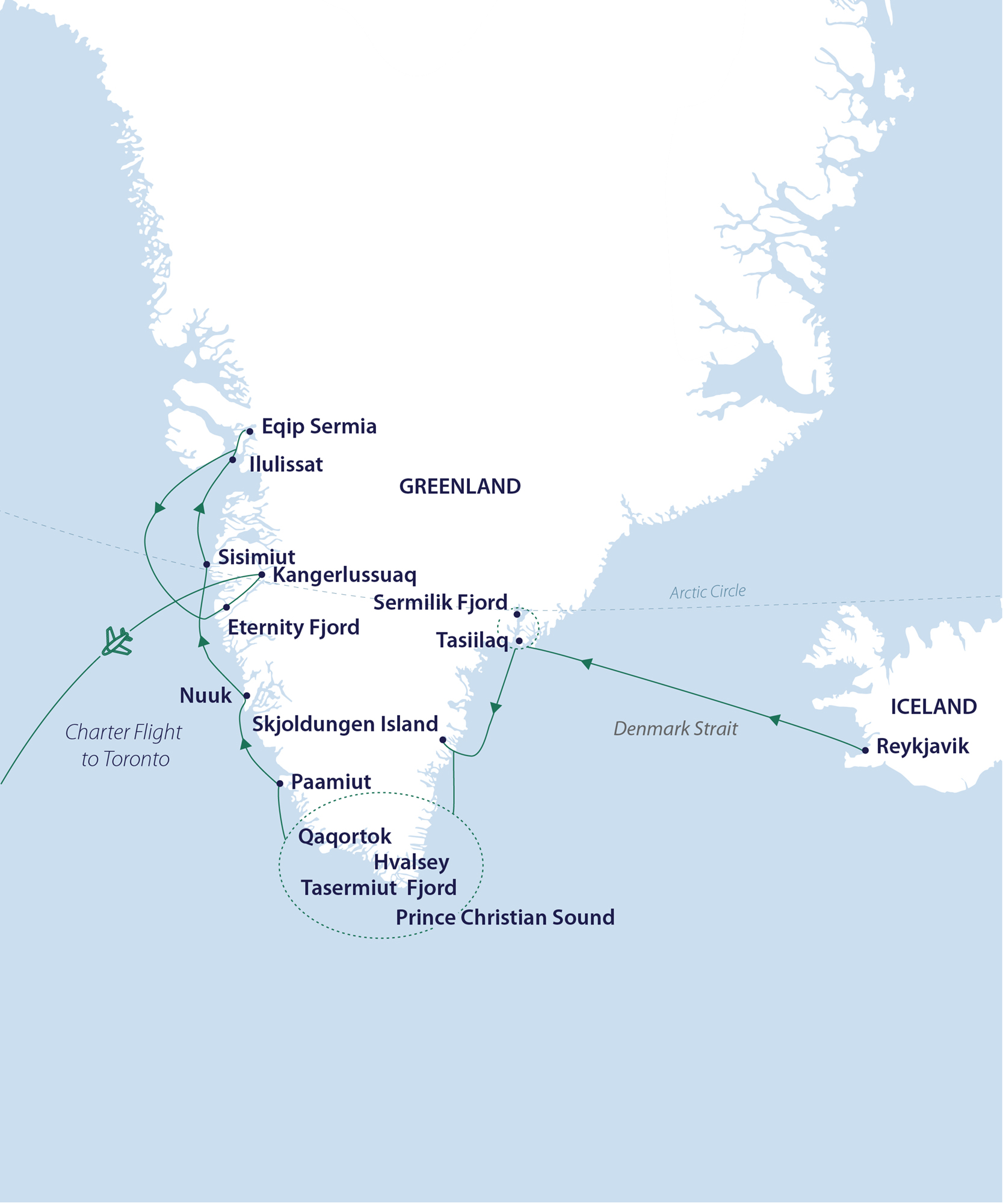 tourhub | Aurora Expeditions | Greenland Odyssey | Tour Map