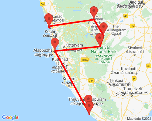 tourhub | Agora Voyages | Kerala Backwater and Beach | Tour Map