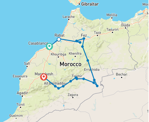 tourhub | Best Tours Morocco | Desert Dreams & Imperial Wonders: ( Private / 4 star Hotels) | Tour Map