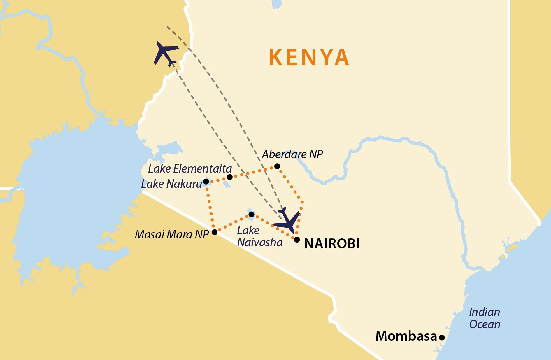 tourhub | Africa Safari Bookings Advisory Center | 10 DAYS KENYA SAFARI AND MOMBASA BEACH HOLIDAY | Tour Map