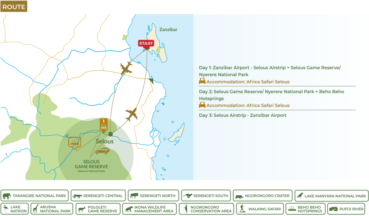 tourhub | Beach and Safari Holidays | Safari Trip 2X Full-Day Safari Game Drive | Tour Map