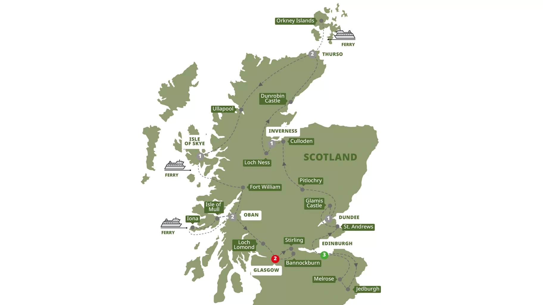 tourhub | Trafalgar | Scotland's Highlands, Islands and Cities | Tour Map