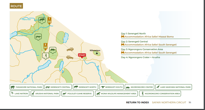 tourhub | Beach and Safari Holidays | Savannah to Crater: Serengeti and Ngorongoro | Tour Map