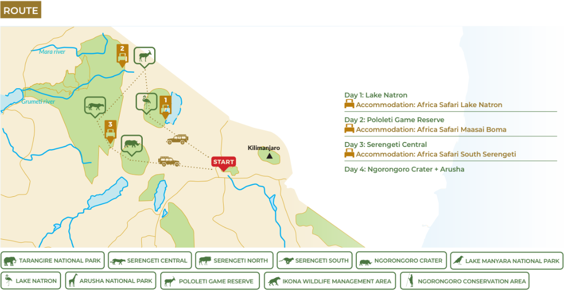 tourhub | Beach and Safari Holidays | Safari Expedition: Lake Natron to Ngorongoro Crater | Tour Map