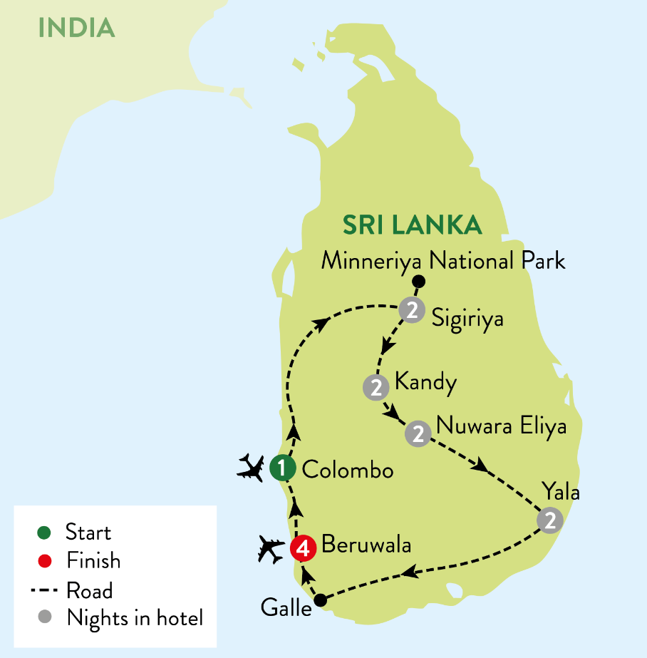 tourhub | Travelsphere | Highlights of Sri Lanka with Beruwala Beach Extension | Tour Map