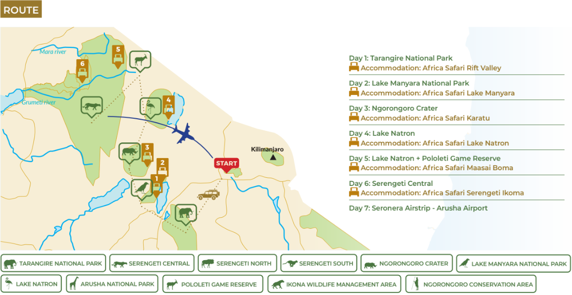 tourhub | Beach and Safari Holidays | 7 Days of Wildlife Wonders | Tour Map