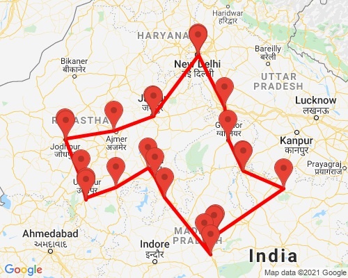 tourhub | Agora Voyages | Central India & Rajasthan Road Trip | Tour Map