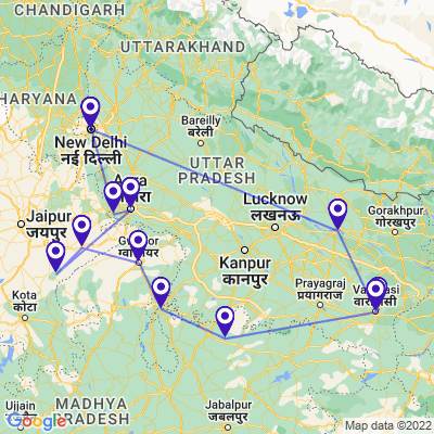 tourhub | Panda Experiences | North India Tour with Ayodhya | Tour Map