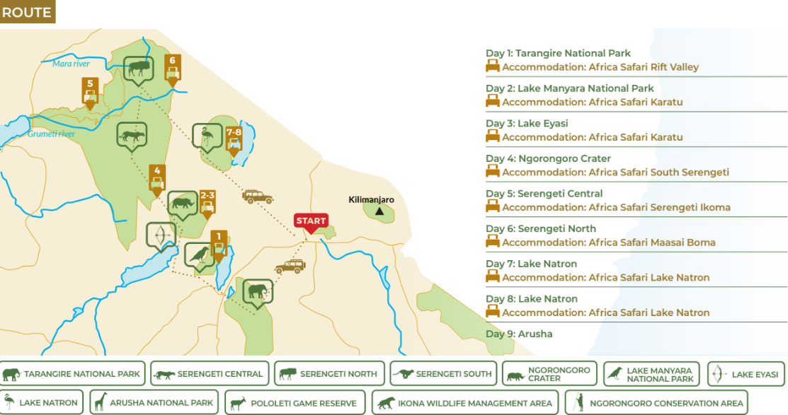 tourhub | Beach and Safari Holidays | Untamed Tanzania: A Journey into the Wild Heart of Africa | Tour Map