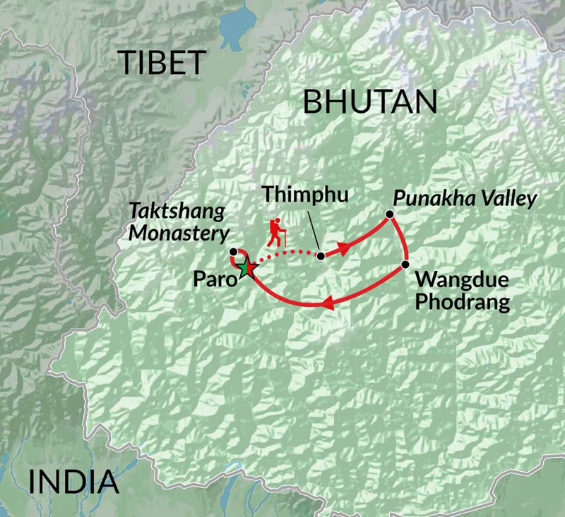 tourhub | Encounters Travel | Druk Path Trek tour | Tour Map