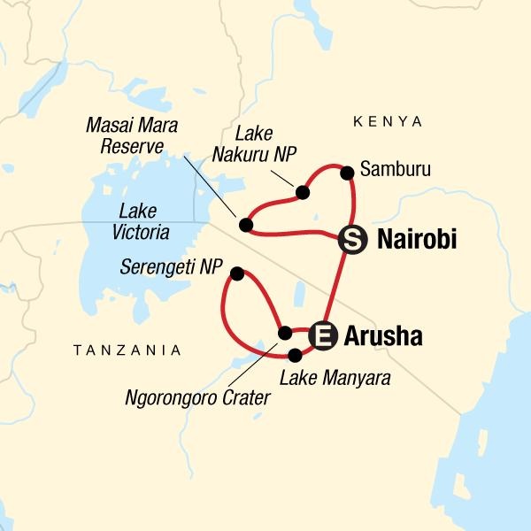 tourhub | Africa Safari Bookings Advisory Center | 14 Days Kenya Tanzania Big Cats Safari Tour Vacation | Tour Map