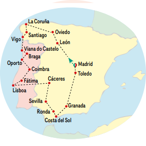 tourhub | VPT TOURS | 14 Days Galicia, Portugal & Andalusia (Tuesdays) | Tour Map