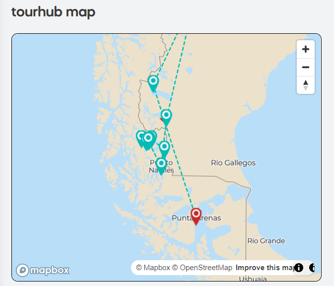 tourhub | Unu Raymi Tour Operator & Lodges | Patagonia: ‘W’ Trek (Torres del Paine, Chile) and El Calafate & El Chaltén (Argentina) – 9 Days | Tour Map