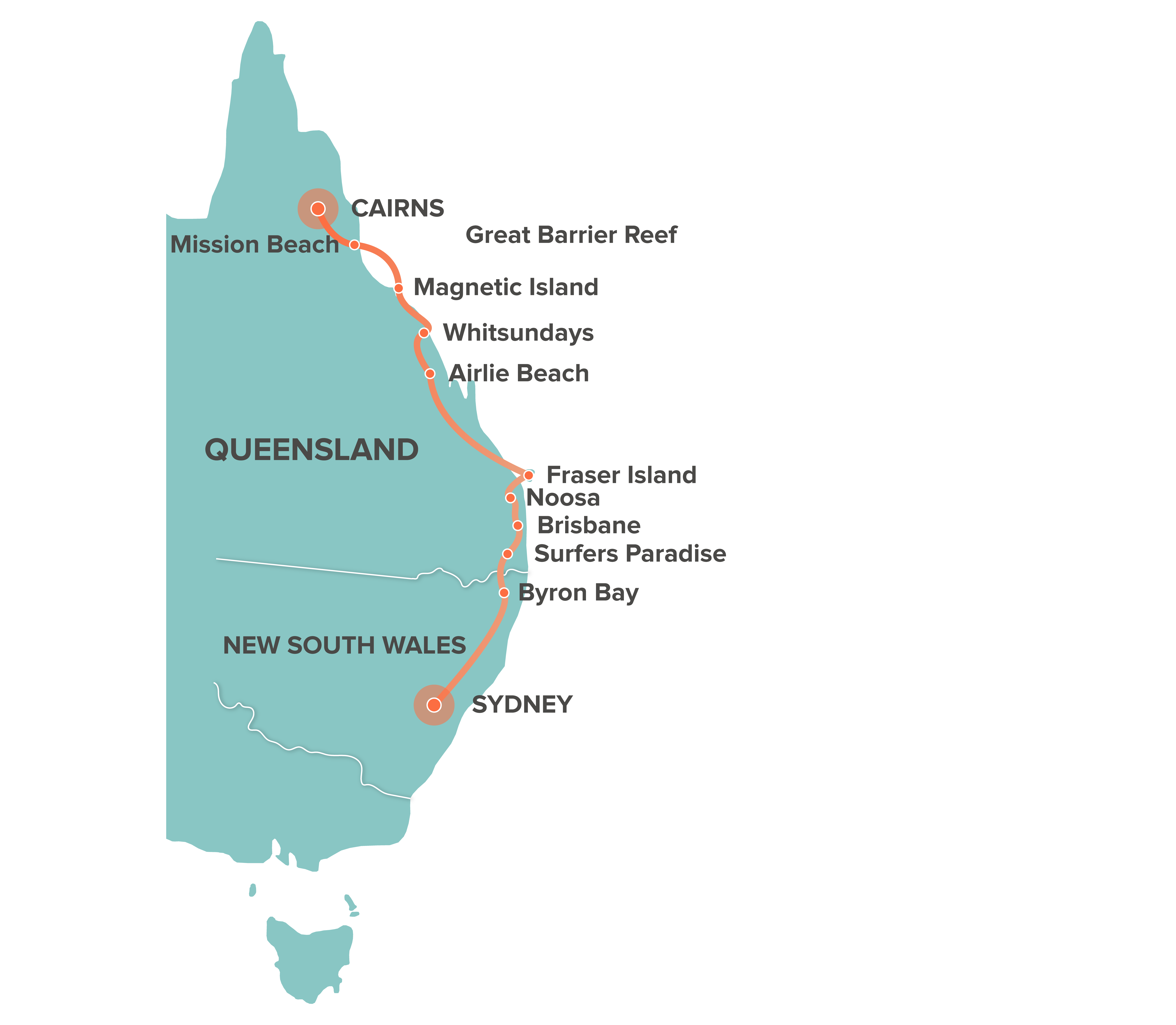 tourhub | Intro Travel | Oz East Coast + Work | Tour Map