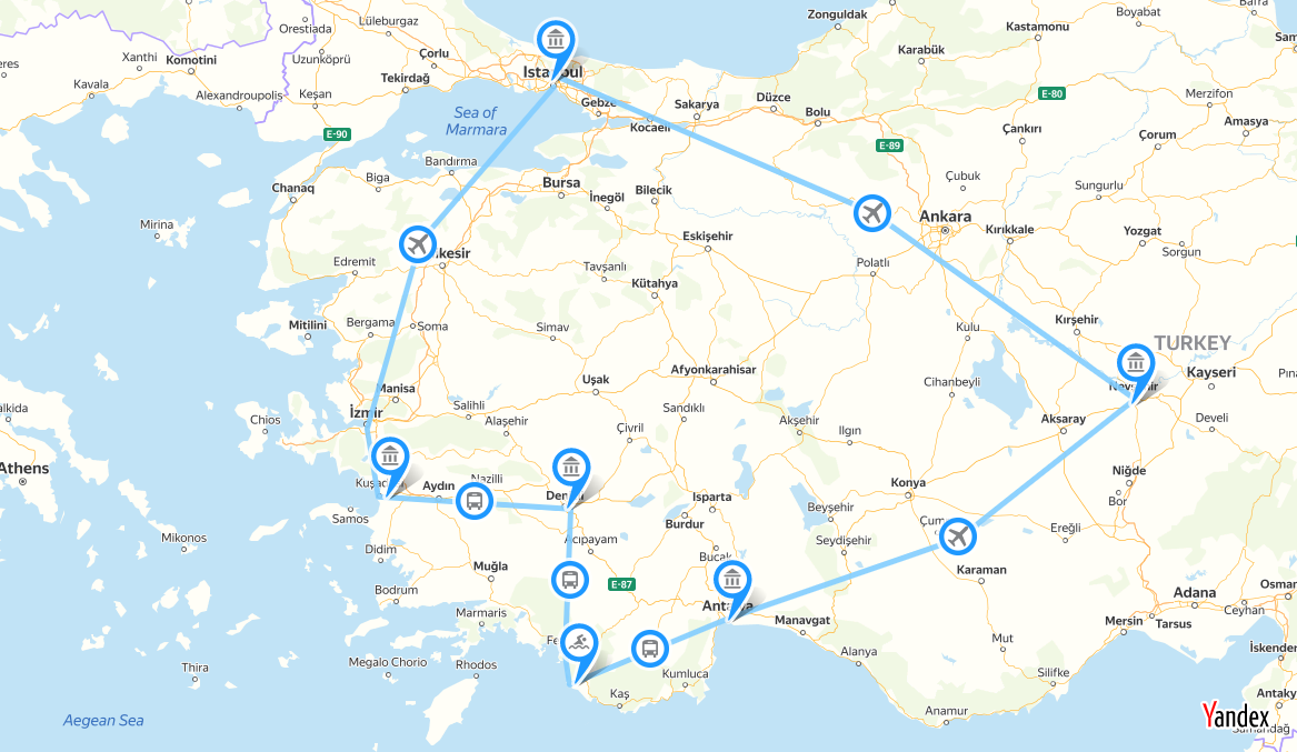 tourhub | Tour Altinkum Travel | Highlights of Turkey- Twelve Days | Tour Map