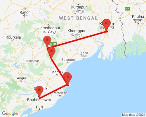 tourhub | Agora Voyages | Bhubaneshwar to Kolkata via Mangroves Forest & Tiger Reserve | Tour Map