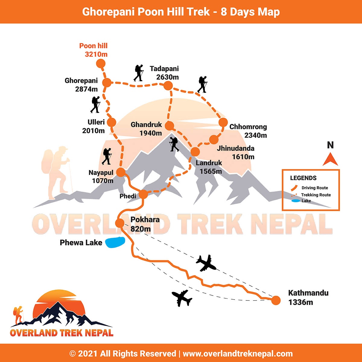 tourhub | Overland Trek Nepal | Poon Hill Hotspring Trekking – 10 Days | Tour Map
