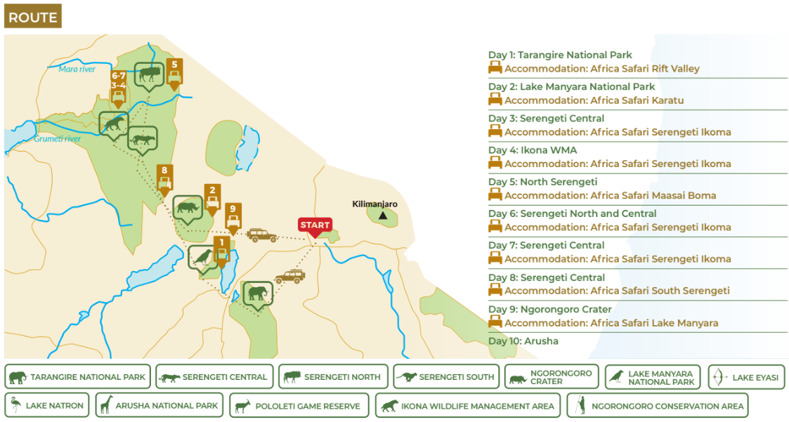 tourhub | Beach and Safari Holidays | Tanzania Northern Circuit Adventure | Tour Map