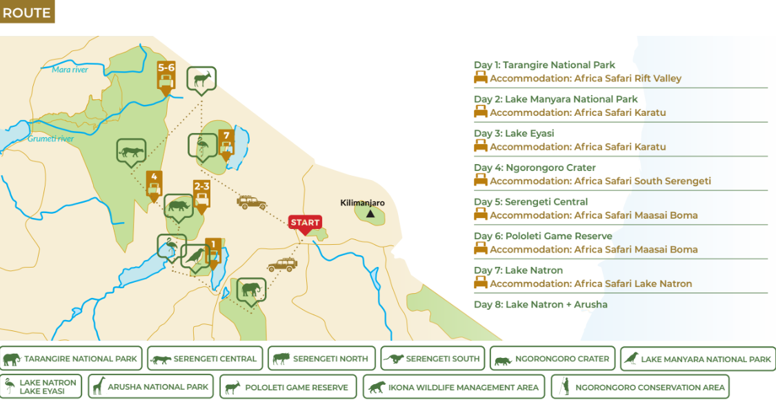 tourhub | Beach and Safari Holidays | Tanzanian Safari Adventure: Wildlife, Culture, and Wonders | Tour Map