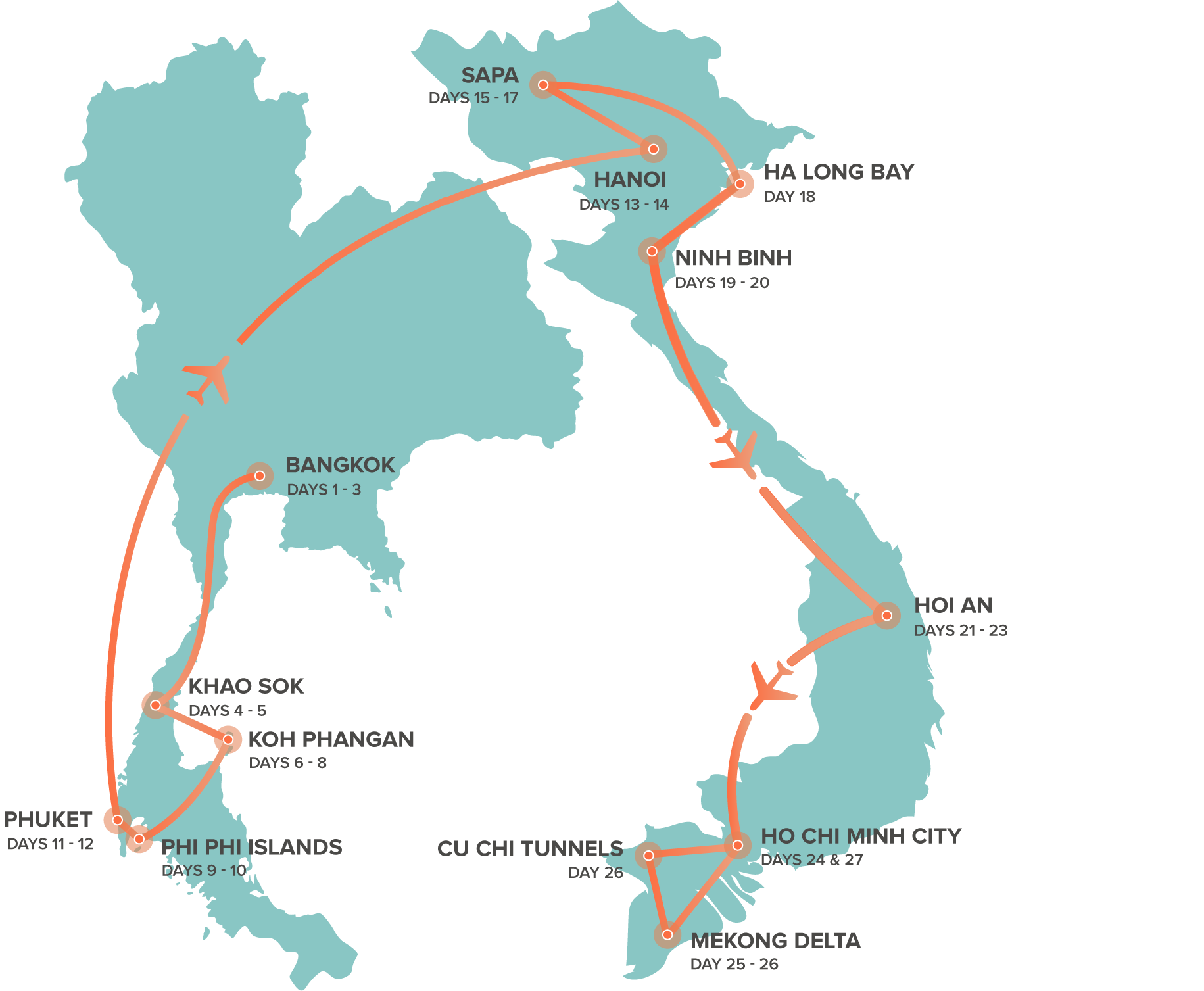 tourhub | Intro Travel | Thailand + Vietnam Experience | Tour Map
