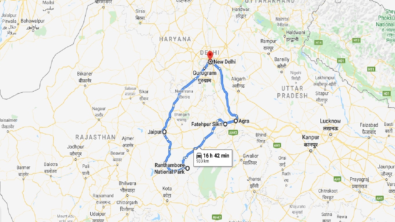 tourhub | UncleSam Holidays | North India Tour with Wildlife | Tour Map