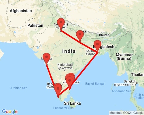 tourhub | Agora Voyages | Colonial India & Backwater Tour | Tour Map