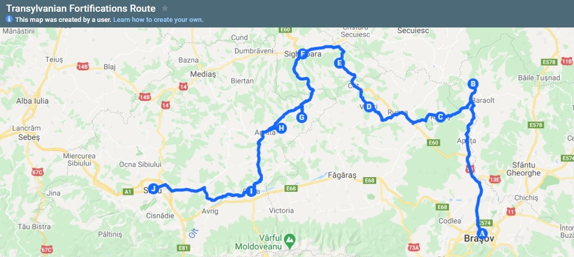 tourhub | Bike In Time | Transylvanian Fortifications Route | Tour Map