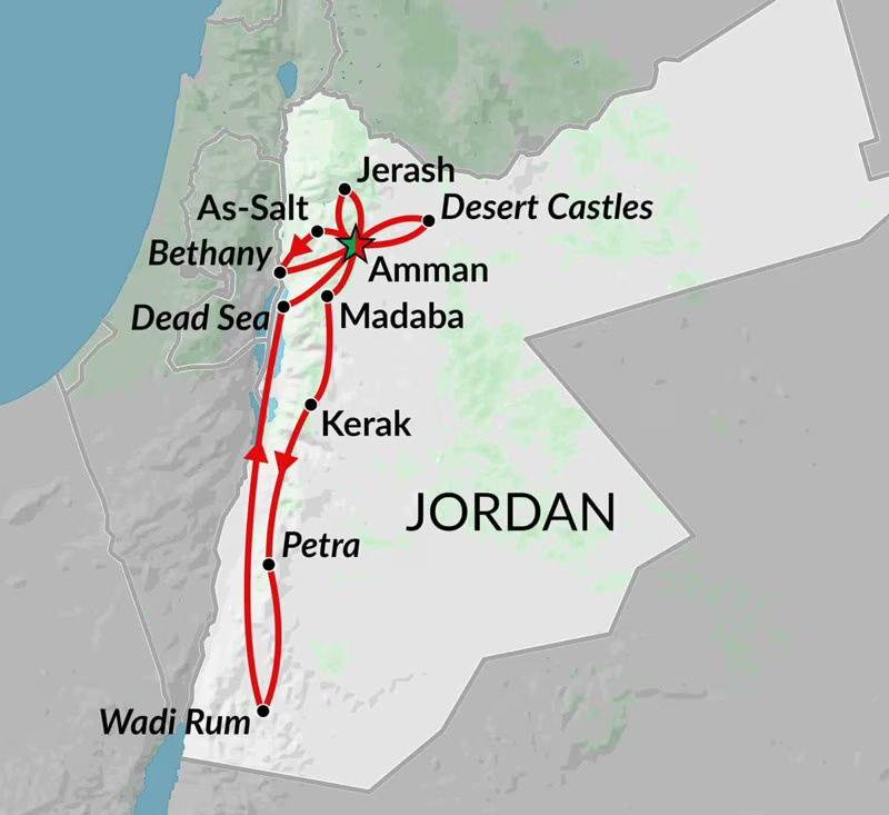 tourhub | Encounters Travel | A Week in Jordan | Tour Map