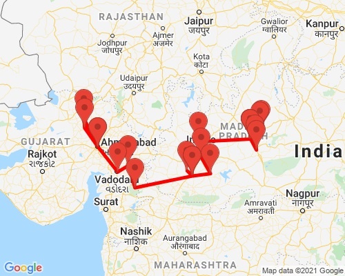 tourhub | Agora Voyages | Ahmedabad to Bhopal Heritage Cities & Temples | Tour Map