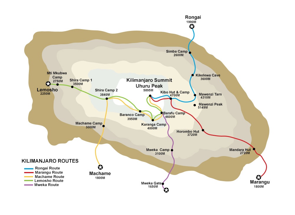 tourhub | Kilisa Tours & Safaris | 6 Days Lemosho Route Mt.Kilimanjaro Climb | Tour Map