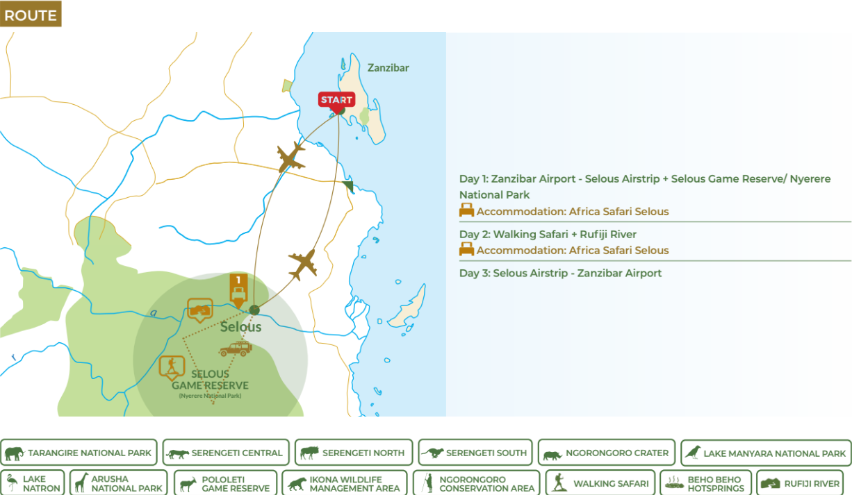 tourhub | Beach and Safari Holidays | Safari Trip 3 Excursions + 1X Full-Day Safari Game Drive | Tour Map