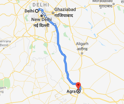 tourhub | ITS Holidays | Taj Mahal OverNight Tour From Delhi | XXX2 | Route Map