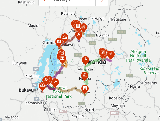 tourhub | Kingfisher Journeys | 14 Days - Kayak, Bike & Hike Rwanda & See the Gorillas | Tour Map