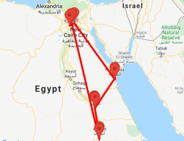 tourhub | Ancient Egypt Tours | 9 Days Cairo, Aswan and Luxor with Hurghada Holiday (3 destinations) | Tour Map